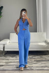 Linen Halter Vest + Cargo Pant Set