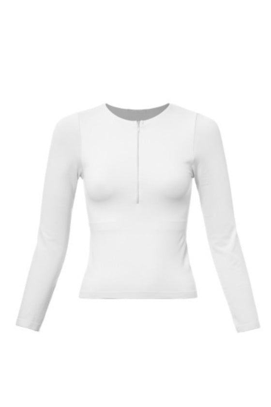 White Zipper Long Sleeve