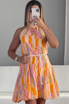 Multi Orange Halter Dress