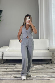  Grey Linen Halter Top+Pant Set