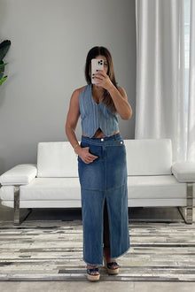  Belt Denim Maxi Skirt