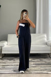 Navy Pinstripe Sleeveless Jumpsuit